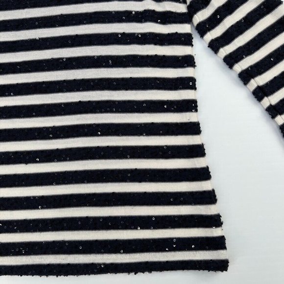 Talbots off white navy sequin 3/4 striped top - Picture 7 of 11
